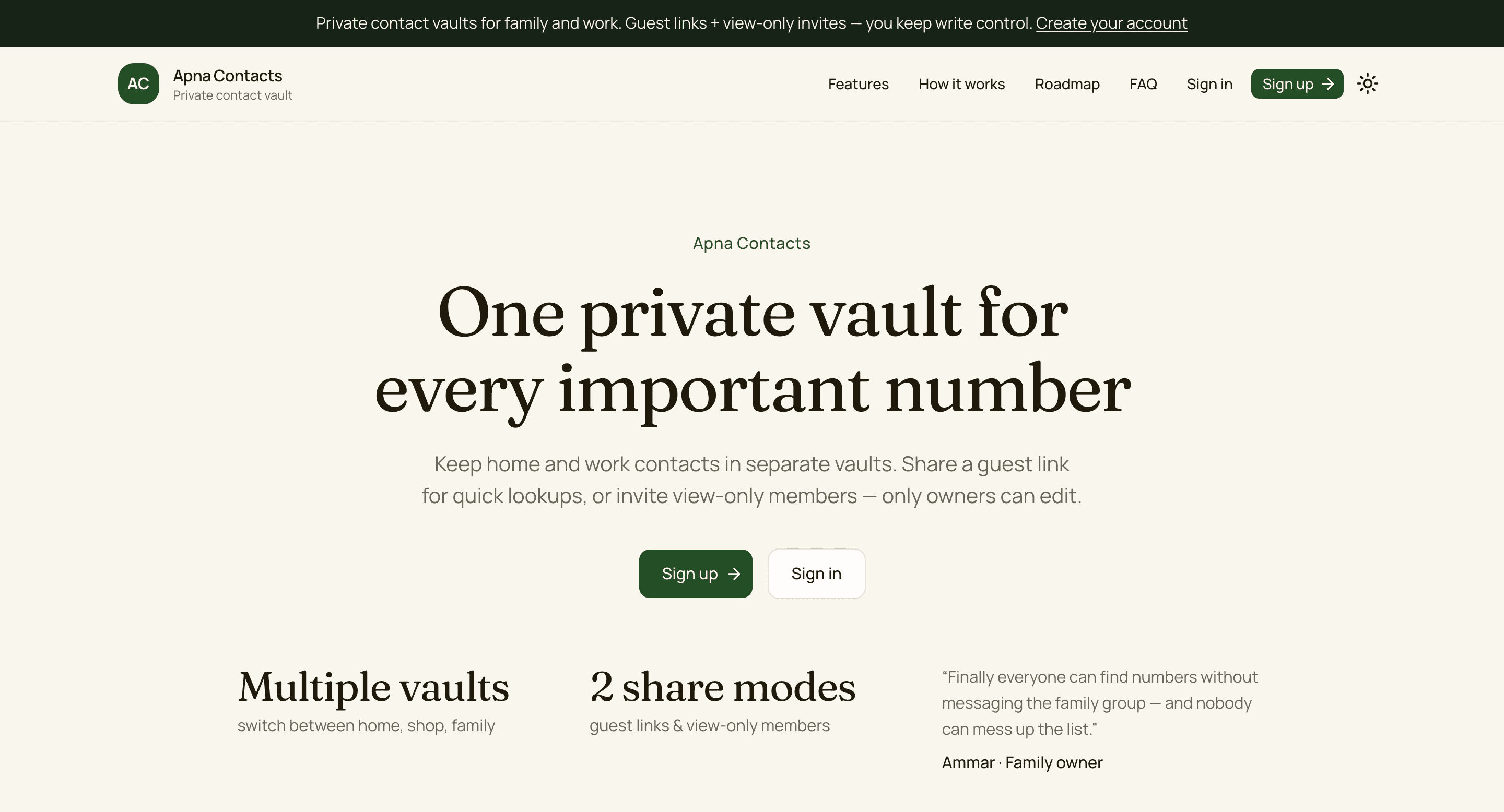Apna Contacts landing page